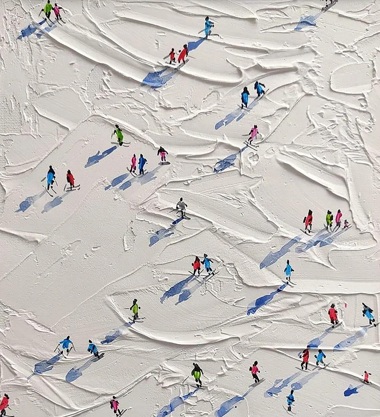 雪の山のスキーヤー ウォールアート スポーツ ホワイト スノー スキー 部屋の装飾 ナイフ 04油絵